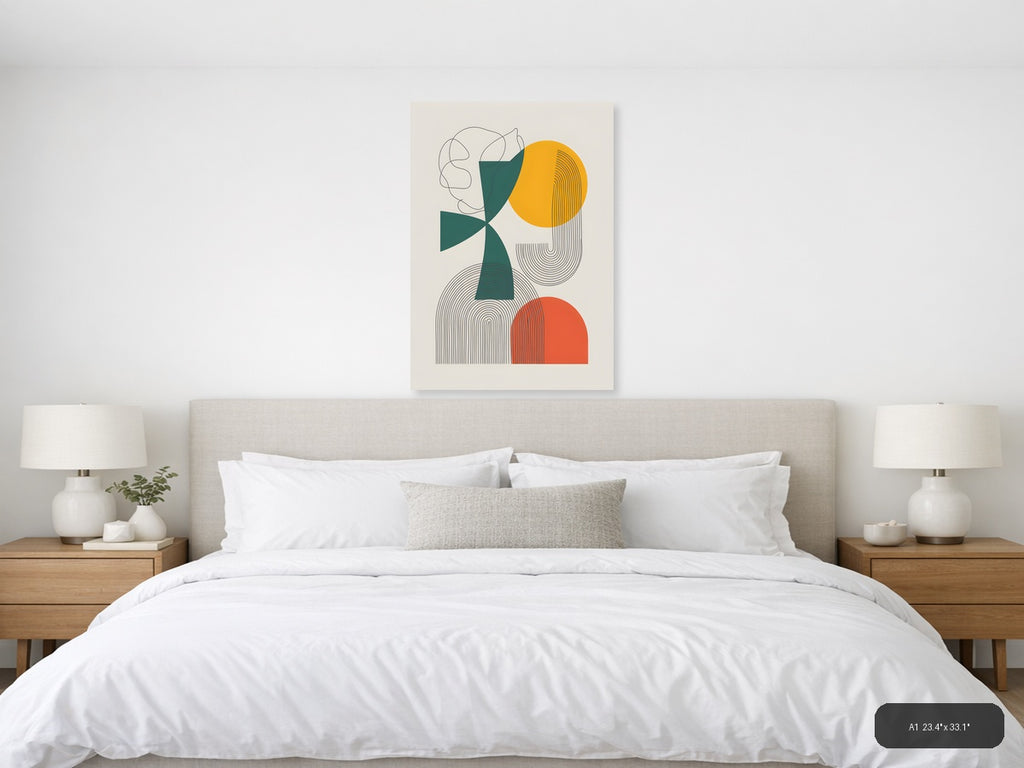 Abstract Geometric Line Art with Circles Wall Art — A1 / Bedroom