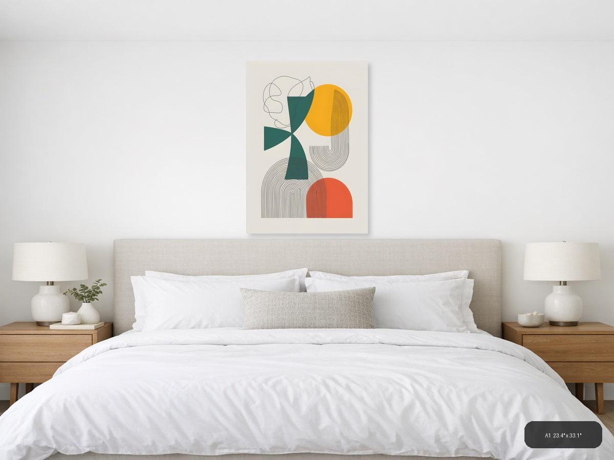 Abstract Geometric Line Art with Circles Wall Art — A1 / Bedroom