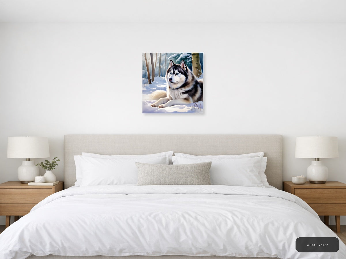 Husky in Winter Forest - Watercolor Wall Art — A3 / Bedroom