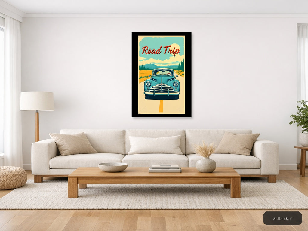 Vintage Road Trip Car Poster - Retro Travel Wall Art — A1 / Living Room