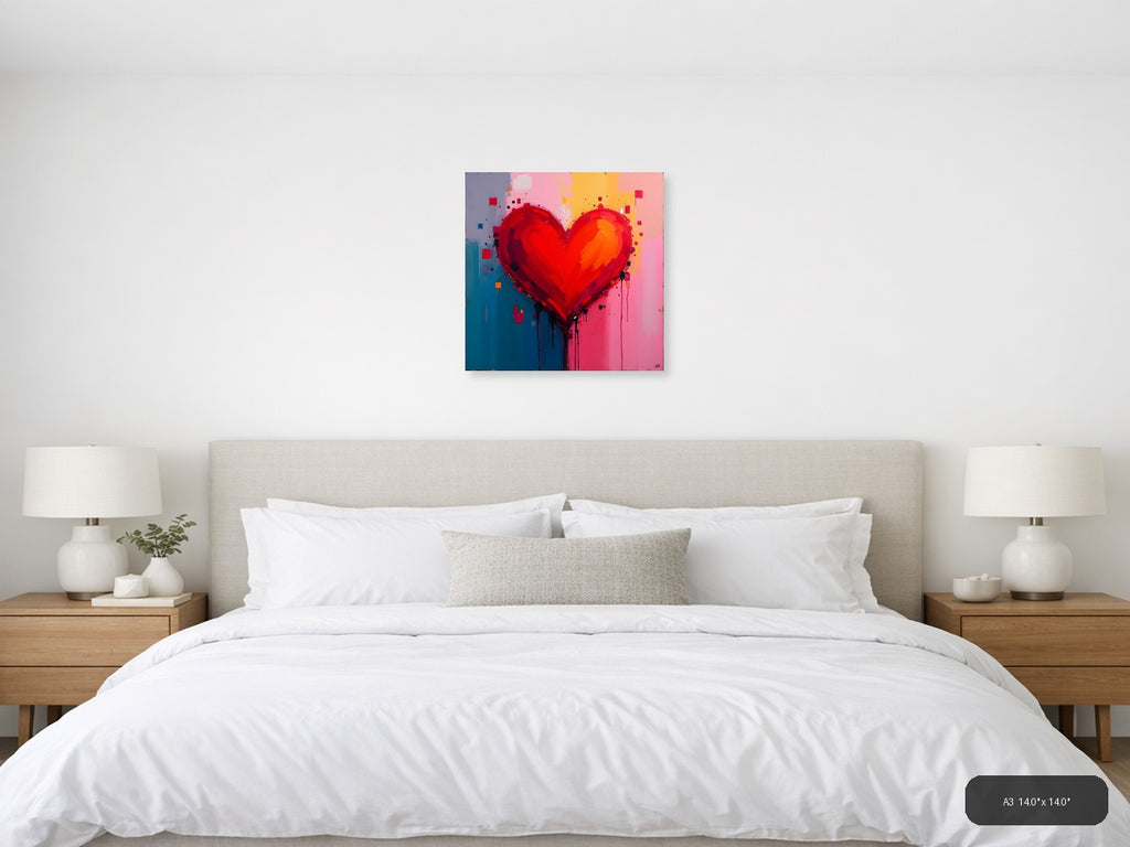Abstract Red Heart with Dripping Paint Wall Art — A3 / Bedroom