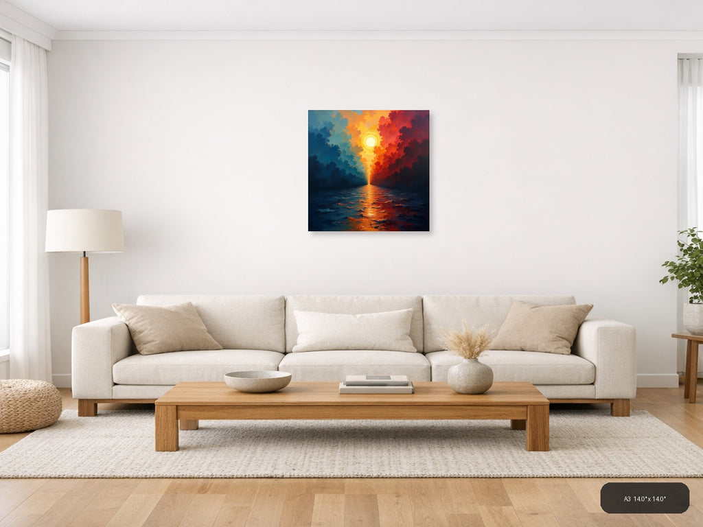 Abstract Sunrise Over Ocean - Dramatic Sky Wall Art — A3 / Living Room