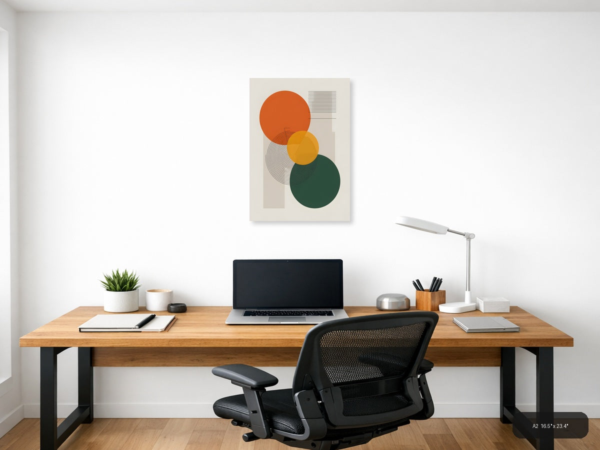 Minimalist Geometric Circles Orange Yellow Green Wall Art — A2 / Office
