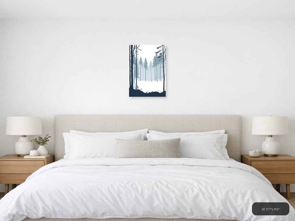Minimalist Winter Forest Landscape Silhouette Wall Art — A3 / Bedroom