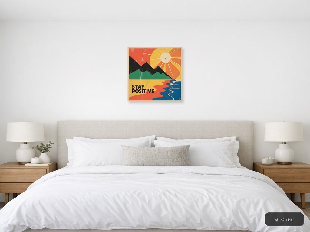 Vintage Retro Landscape with Sun and Mountains Wall Art — A3 / Bedroom