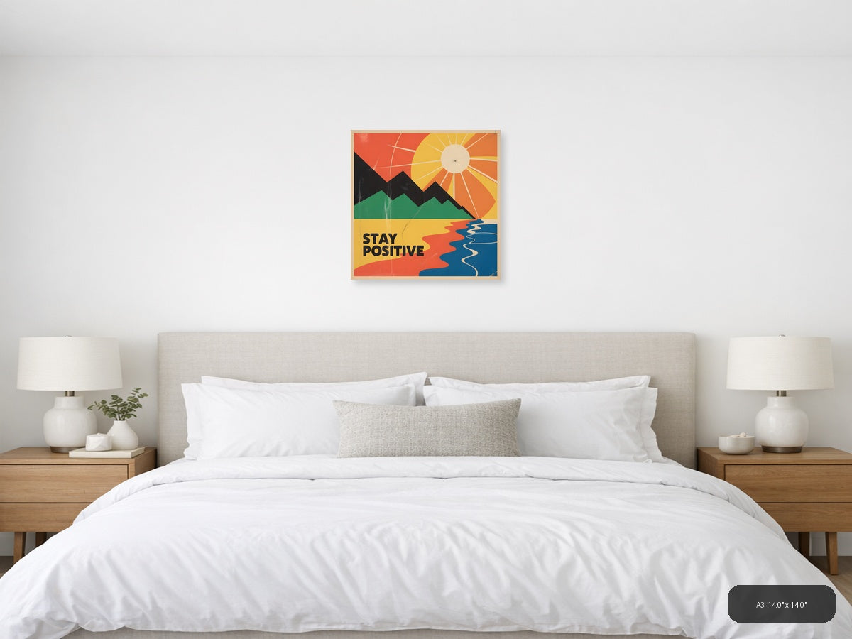 Vintage Retro Landscape with Sun and Mountains Wall Art — A3 / Bedroom