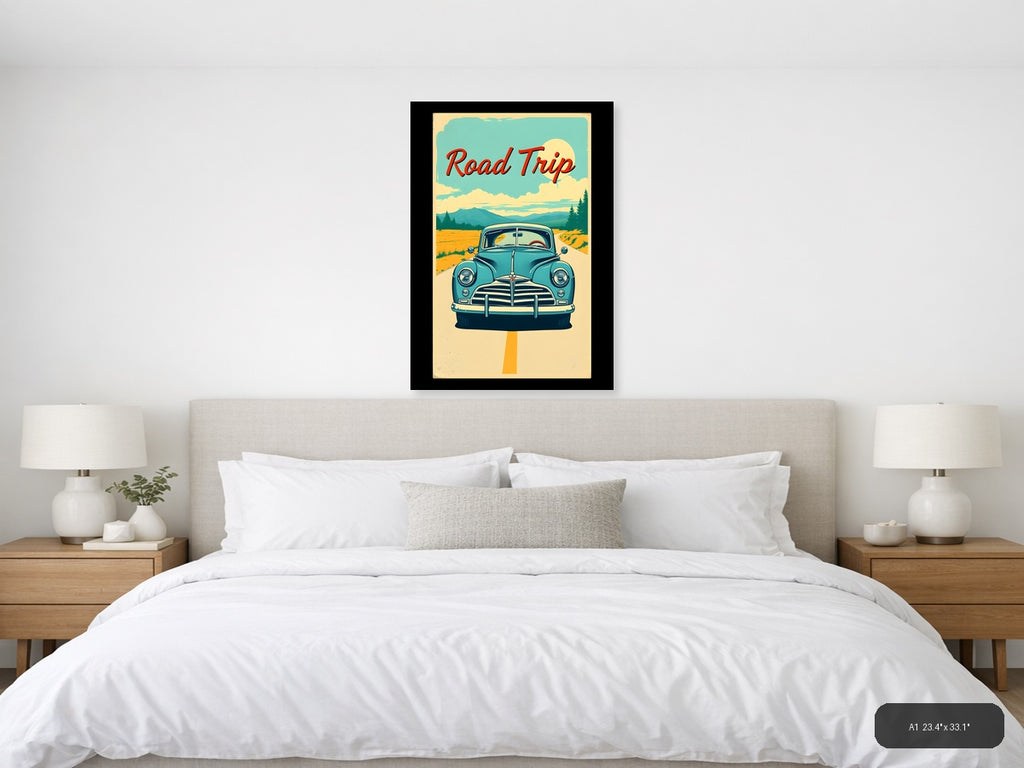 Vintage Road Trip Car Poster - Retro Travel Wall Art — A1 / Bedroom
