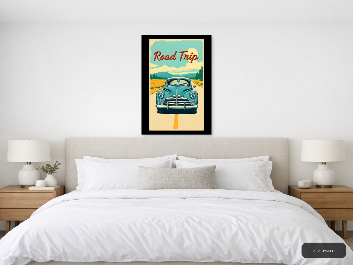 Vintage Road Trip Car Poster - Retro Travel Wall Art — A1 / Bedroom