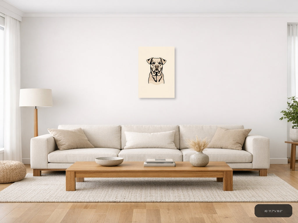 Minimalist Boxer Dog Portrait Wall Art — A3 / Living Room