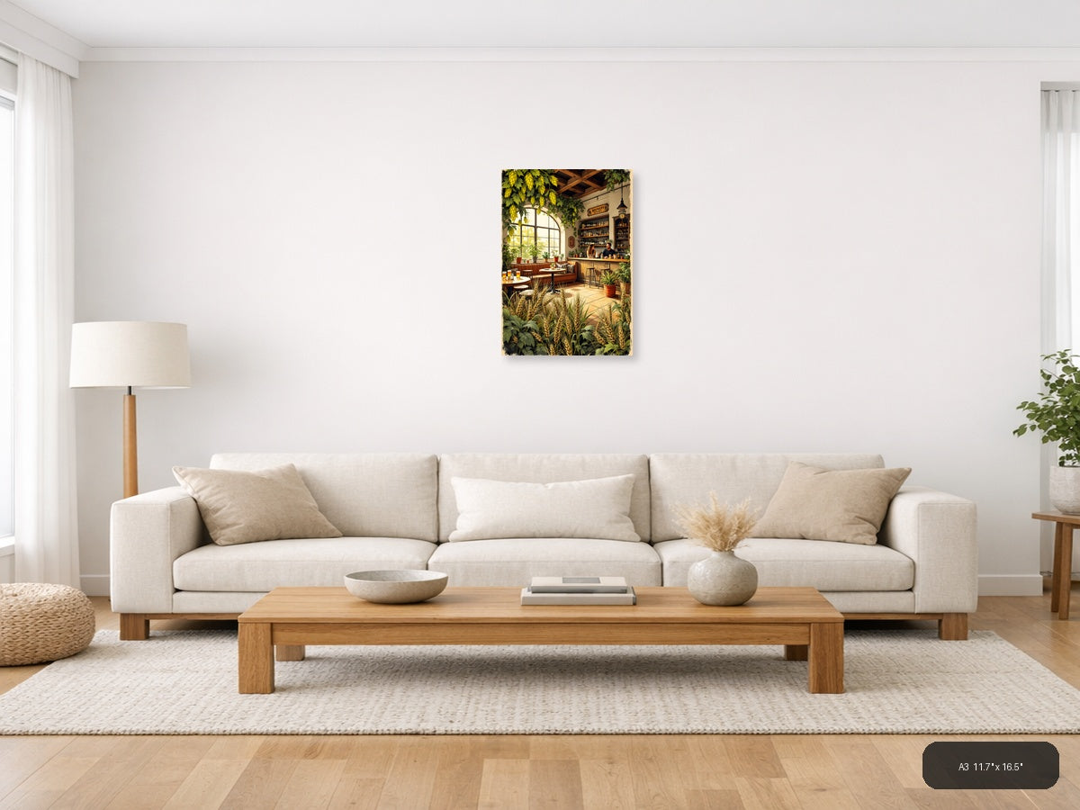 Vintage Brewery Taproom Interior Illustration Wall Art — A3 / Living Room