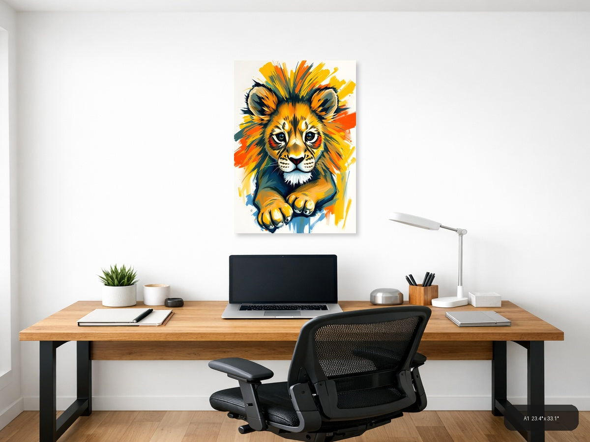 Abstract Lion Head Portrait Vibrant Splatter Wall Art — A1 / Office