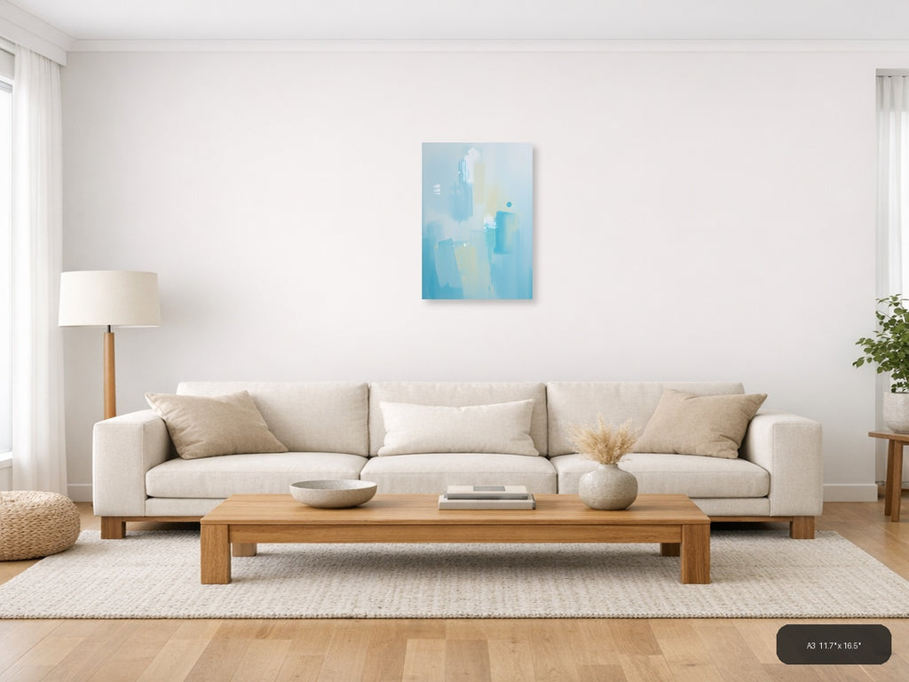 Abstract Blue and White Minimalist Composition Wall Art — A3 / Living Room
