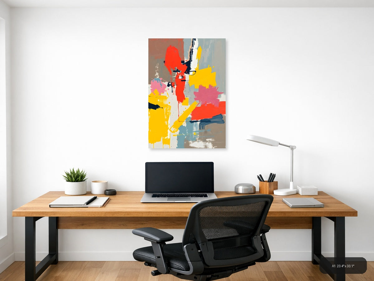 Abstract Silhouette Red Yellow Blue Portrait Wall Art — A1 / Office