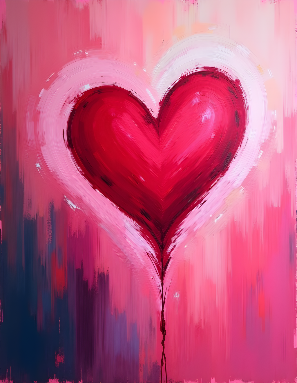 Red Heart Abstract Brushstroke Pink Wall Art