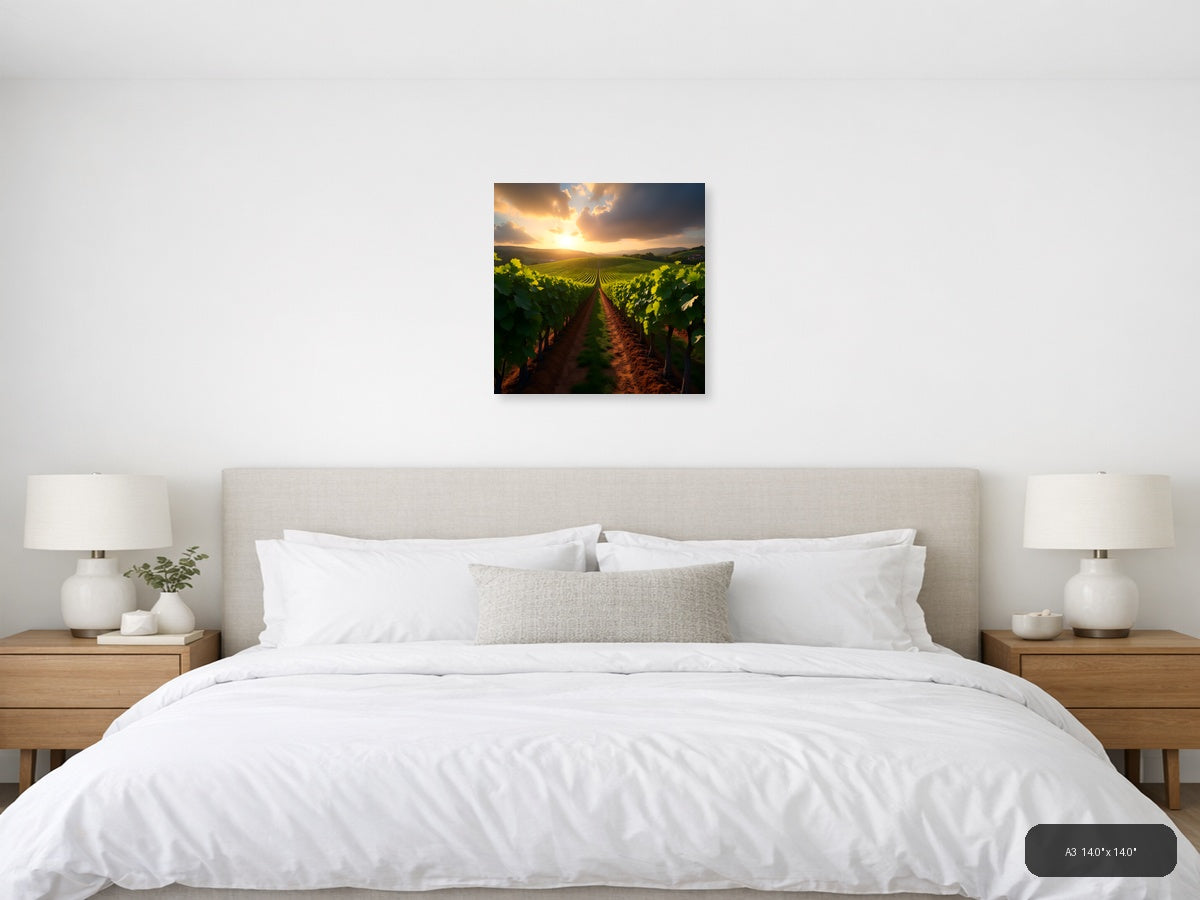 Golden Sunset Vineyard Landscape Photography Wall Art — A3 / Bedroom
