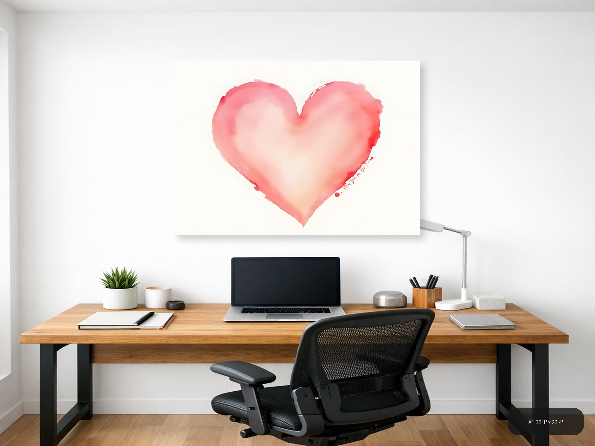 Pink Watercolor Heart Wall Art — A1 / Office