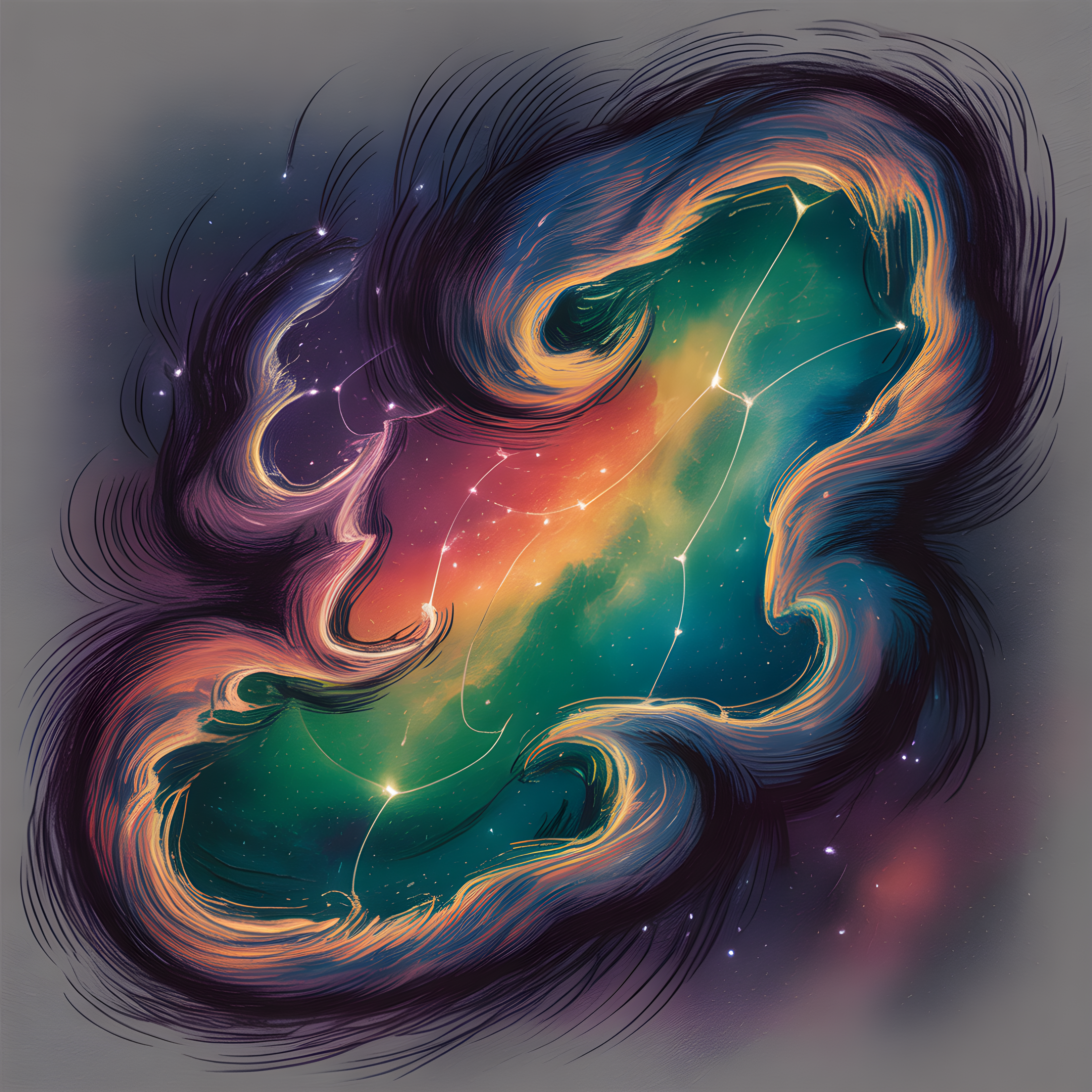 Cosmic Zodiac Gemini Neon Line Art Wall Art