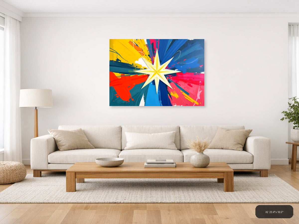 Vibrant Abstract Star Burst Rays Colorful Wall Art — A2 / Living Room