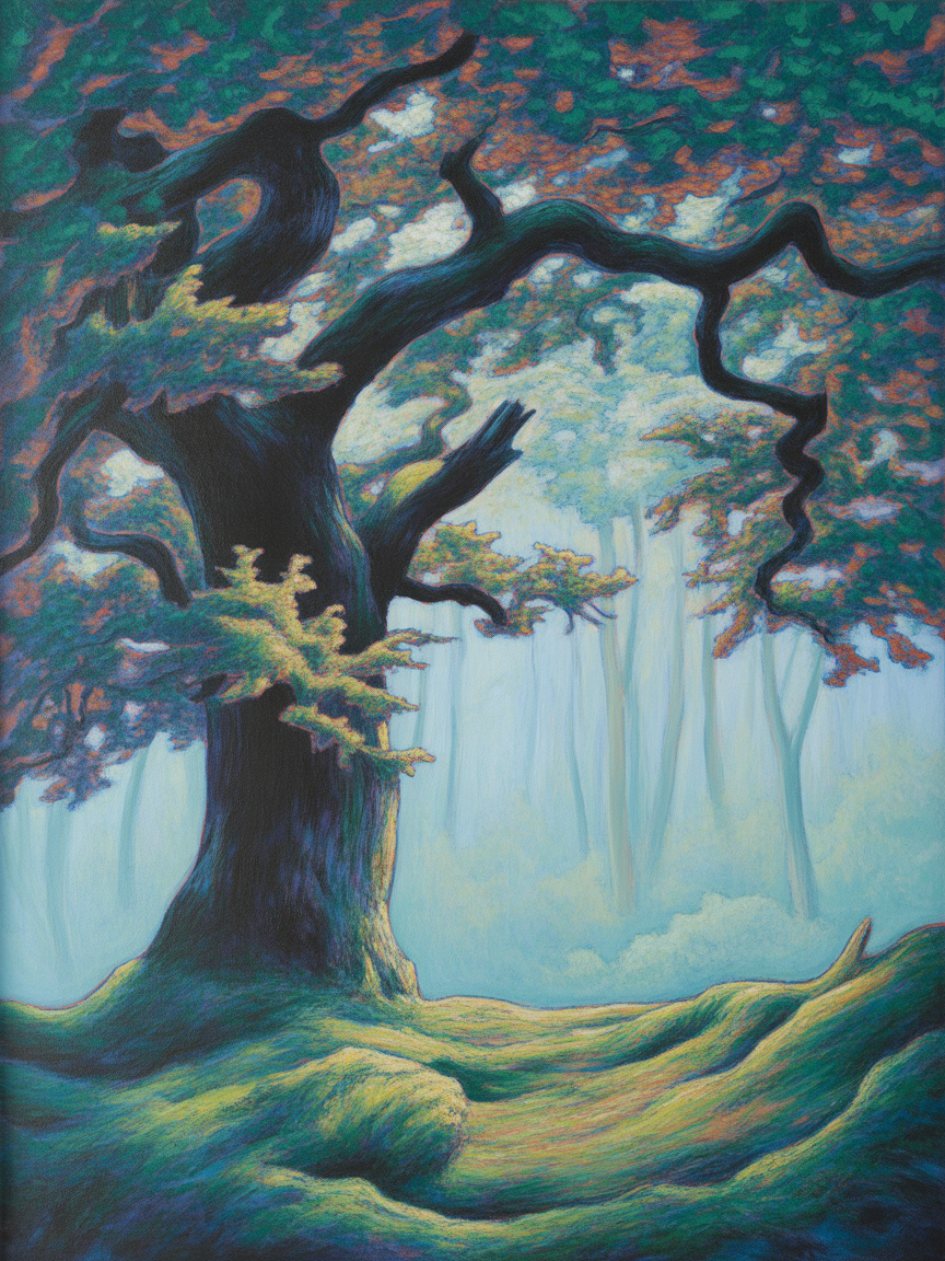 Ancient Twisted Tree Forest Landscape Abstract Wall Art