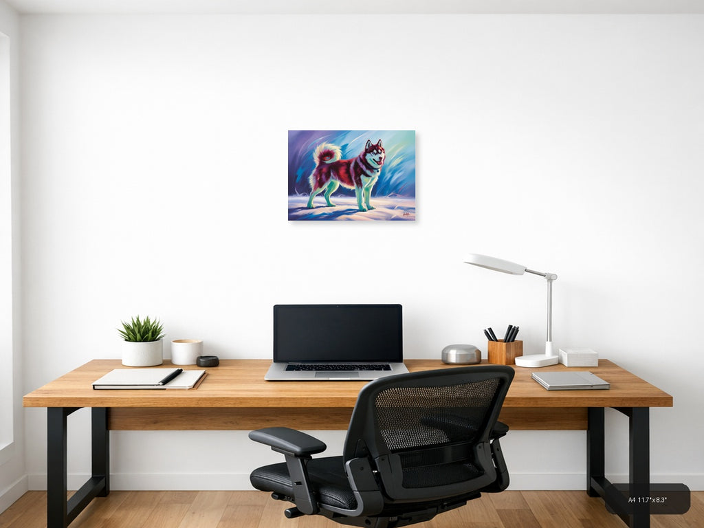 Vibrant Abstract Husky Dog Portrait Wall Art — A4 / Office