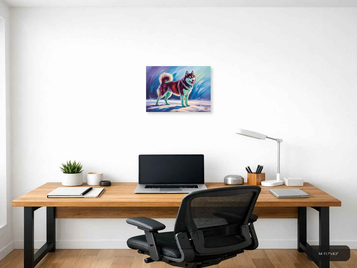 Vibrant Abstract Husky Dog Portrait Wall Art — A4 / Office