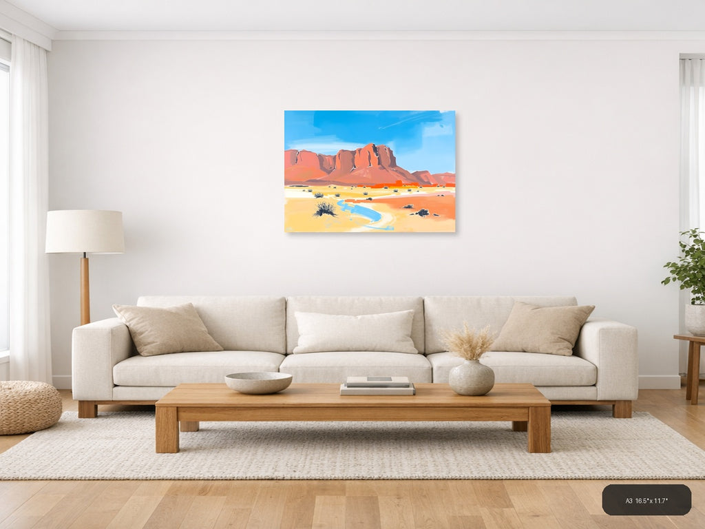 Abstract Desert Landscape with Red Rock Formation Wall Art — A3 / Living Room
