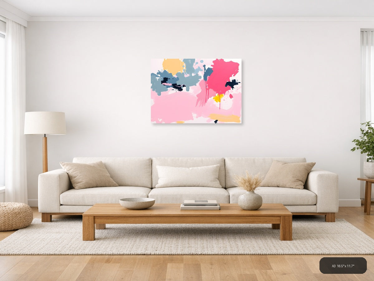 Abstract Pink & Blue Brushstroke Modern Wall Art — A3 / Living Room