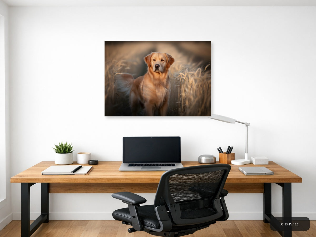 Golden Retriever in Wheat Field Photography Wall Art — A2 / Office