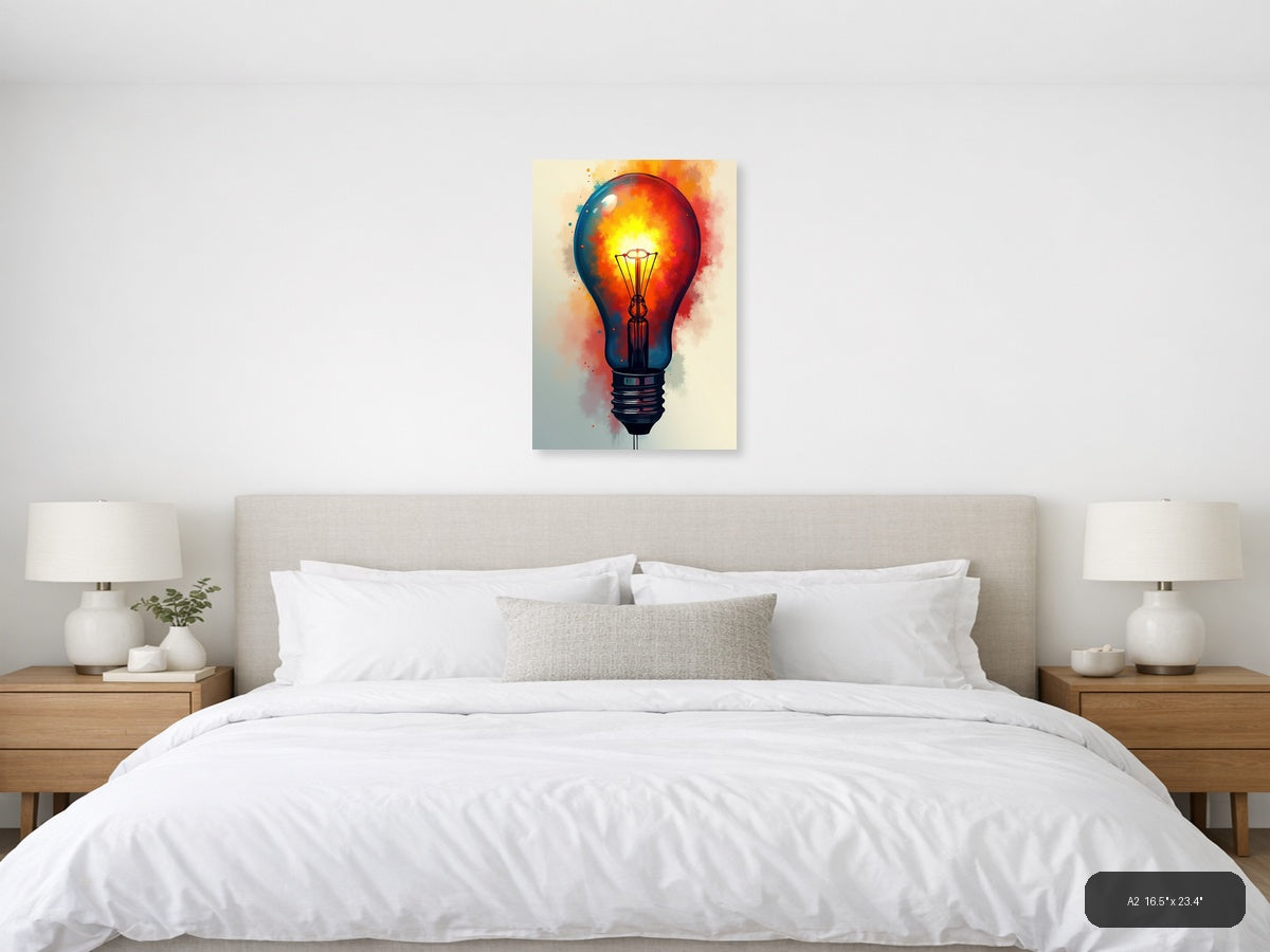 Glowing Lightbulb Abstract Watercolor Wall Art — A2 / Bedroom