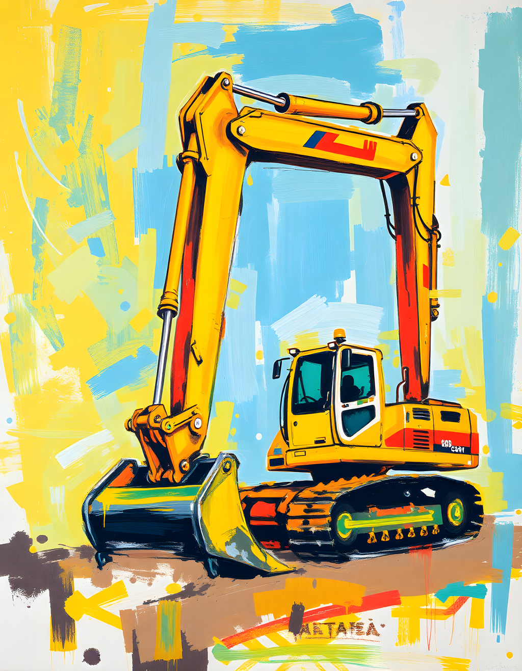 Yellow Excavator Abstract Construction Wall Art