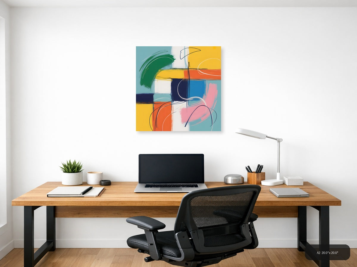 Colorful Abstract Geometric Blocks and Lines Wall Art — A2 / Office