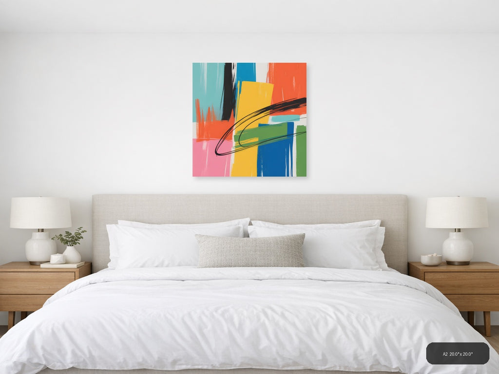 Vibrant Abstract Geometric Brushstrokes Square Wall Art — A2 / Bedroom