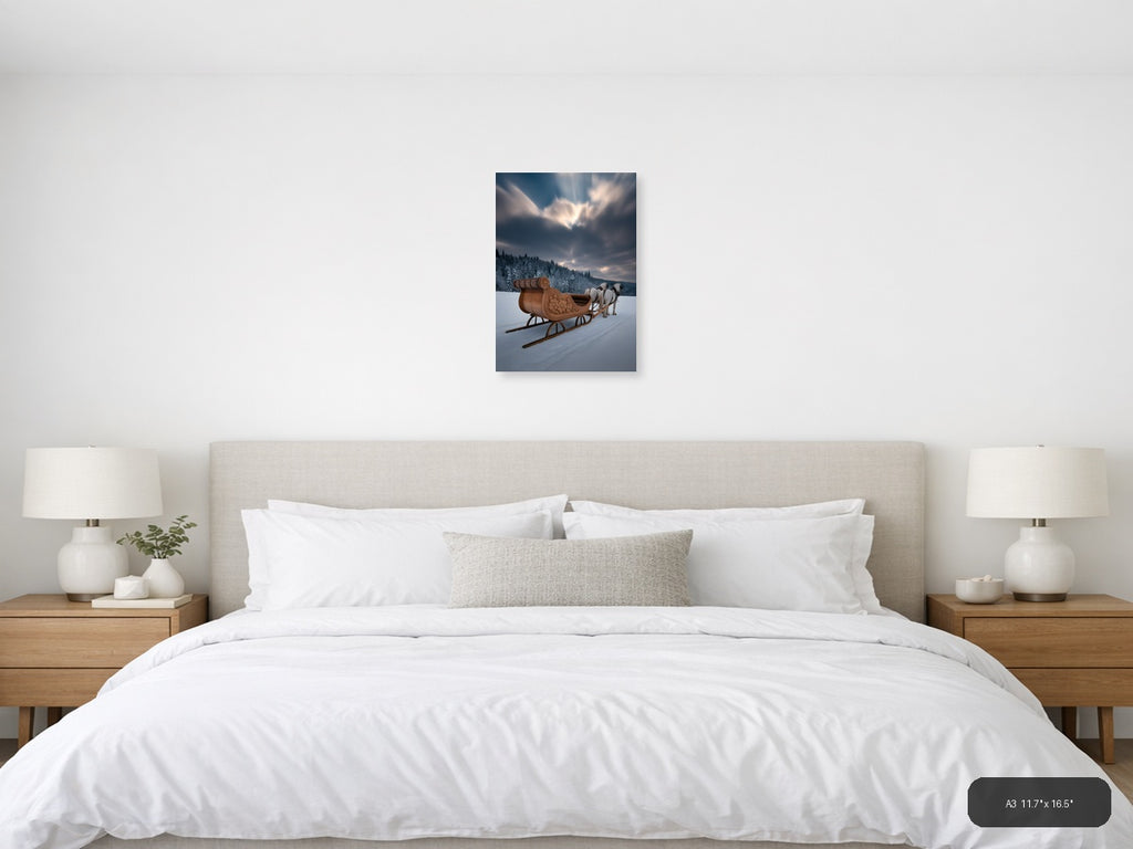 Santa's Sleigh Winter Forest Snow Photography Wall Art — A3 / Bedroom