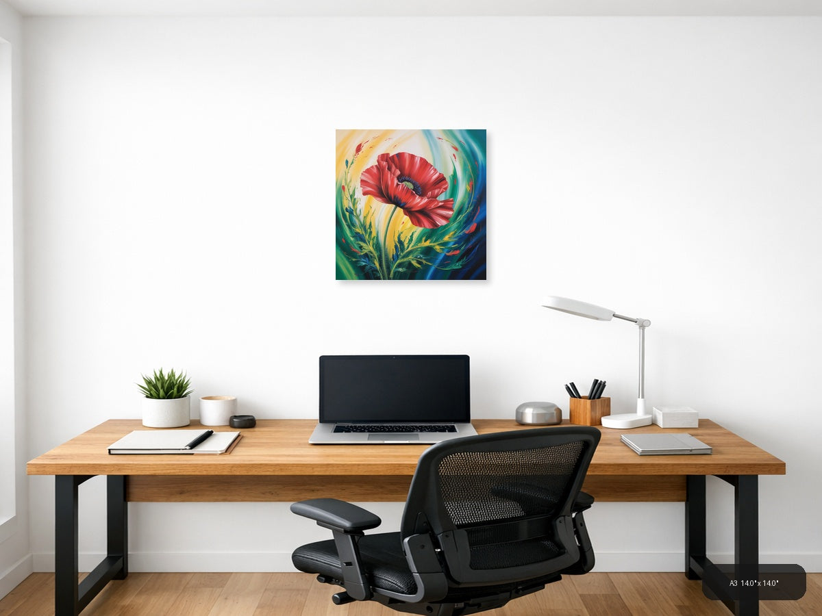 Red Poppy Abstract Flower Canvas Wall Art — A3 / Office