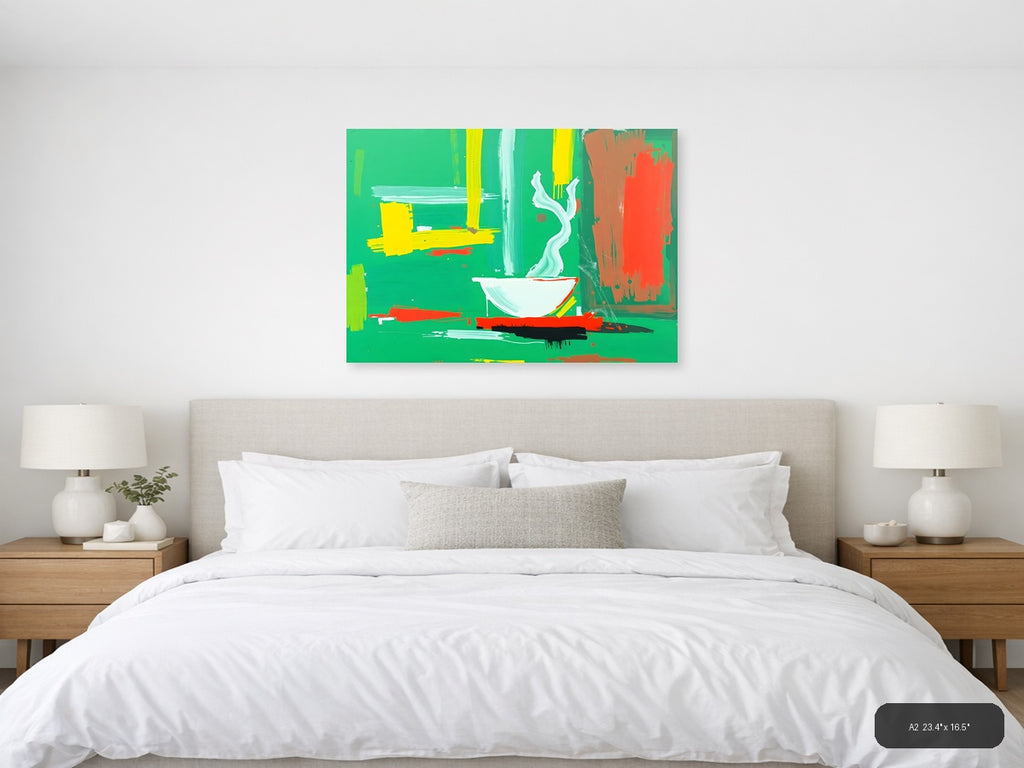 Abstract Bathroom Sink Bowl Green Modern Wall Art — A2 / Bedroom
