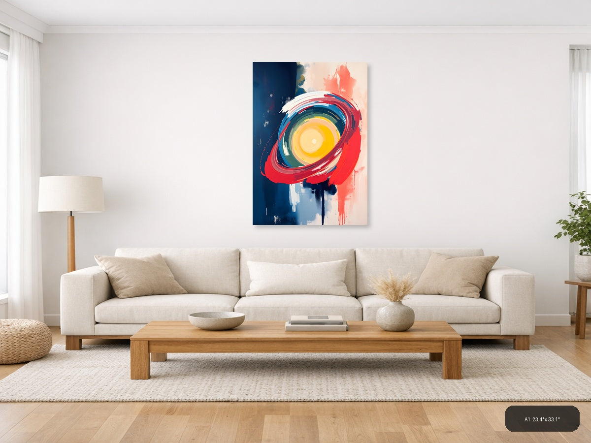 Abstract Concentric Eye Circle Red Blue Yellow Wall Art — A1 / Living Room