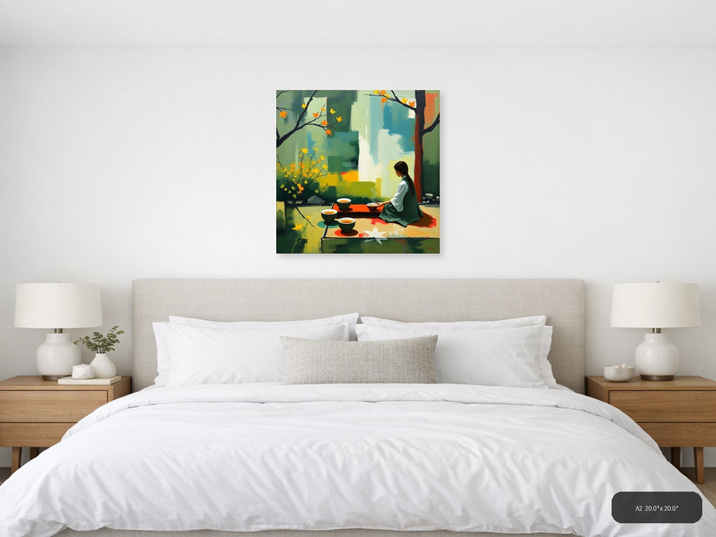 Abstract Autumn Tea Ceremony Asian Wall Art — A2 / Bedroom