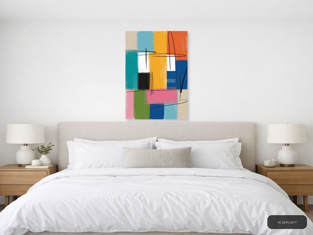 Colorful Abstract Geometric Blocks & Lines Wall Art — A1 / Bedroom