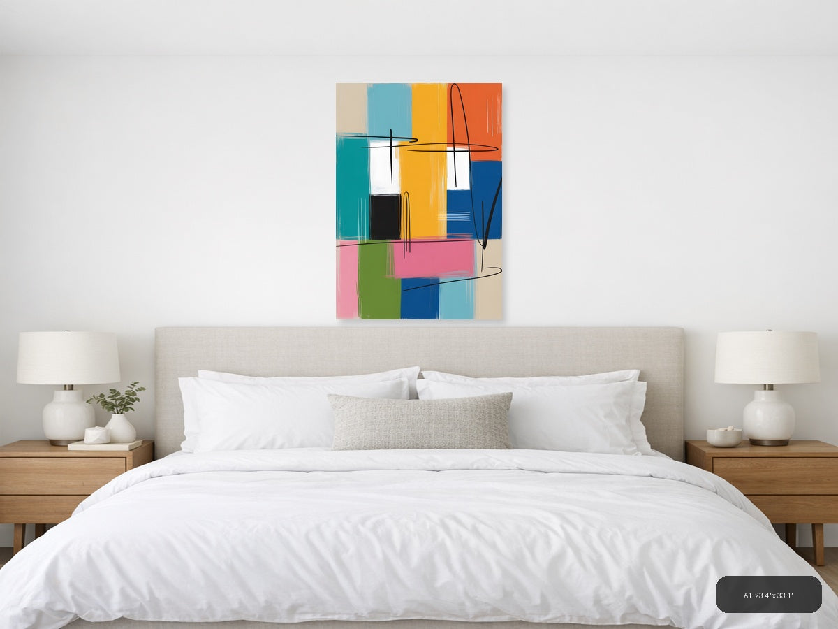 Colorful Abstract Geometric Blocks & Lines Wall Art — A1 / Bedroom