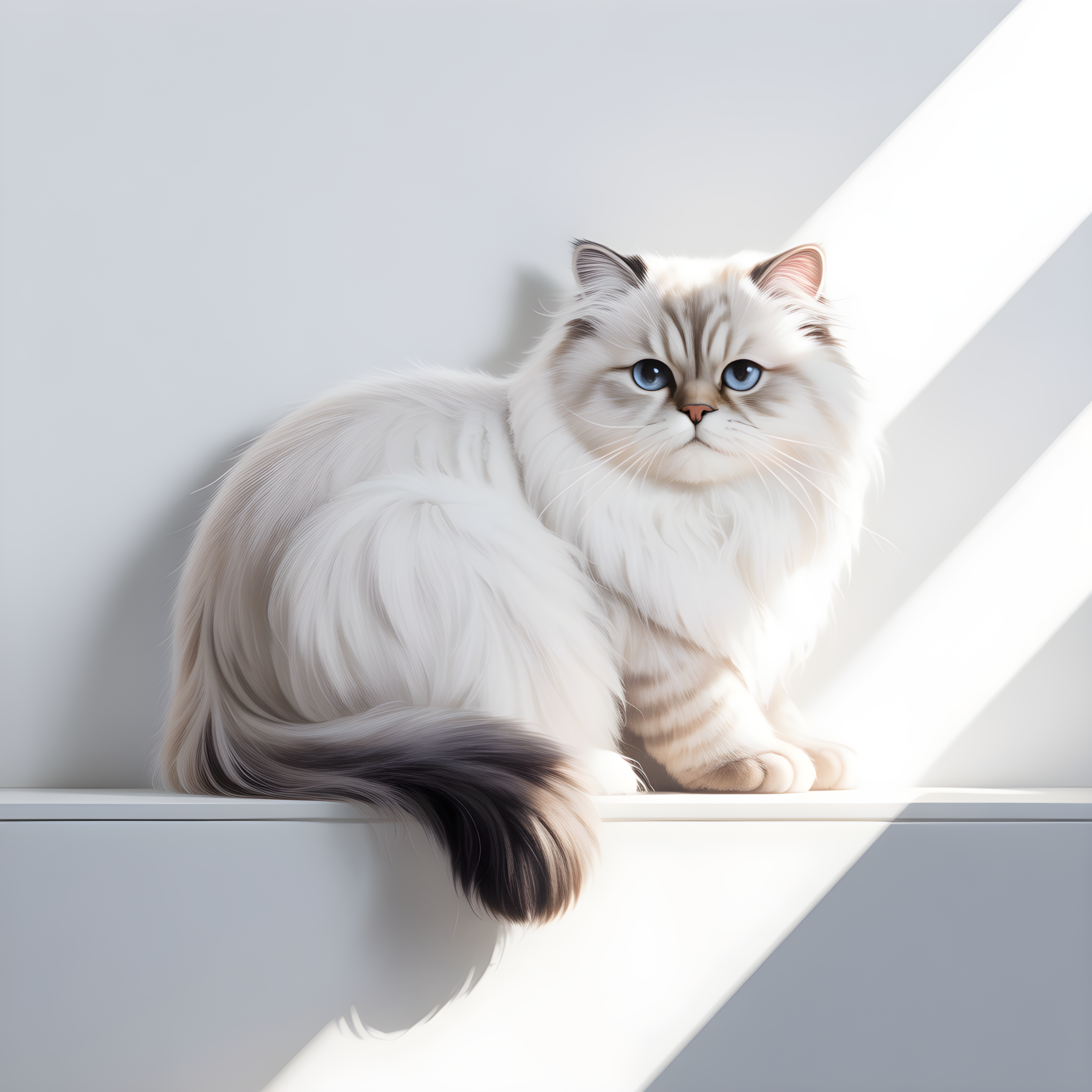 Minimalist White Cat with Blue Eyes Square Wall Art