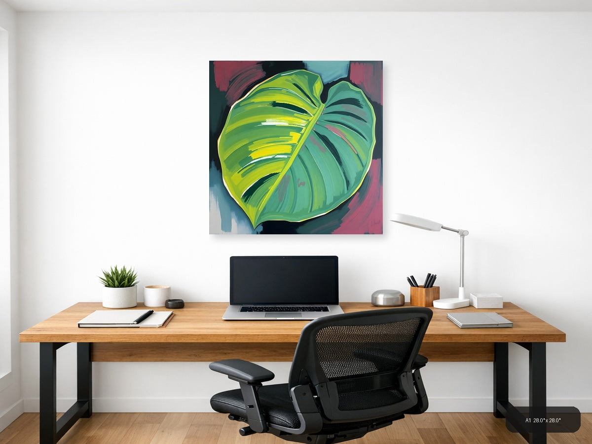 Abstract Green Leaf Modern Botanical Wall Art — A1 / Office