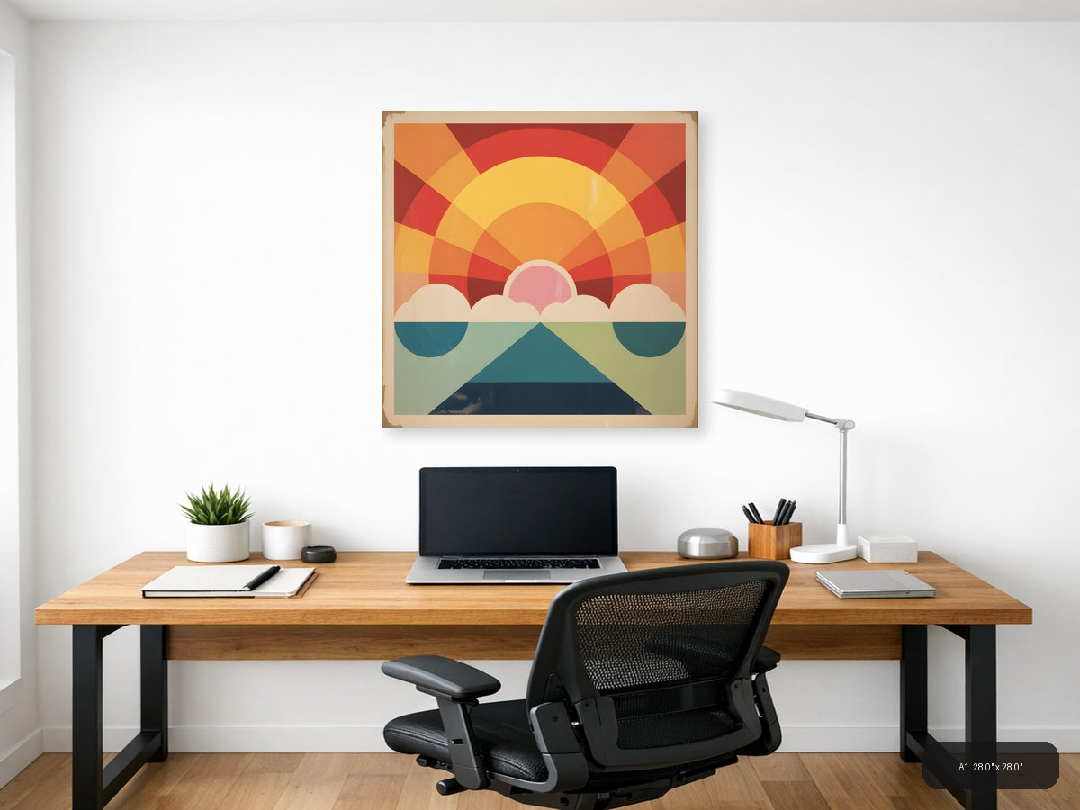 Vintage Sunrise Over Ocean with Clouds Wall Art — A1 / Office