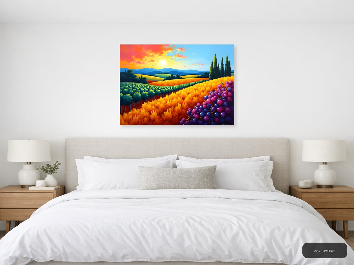 Tuscany Vineyard Sunset Abstract Landscape Wall Art — A2 / Bedroom