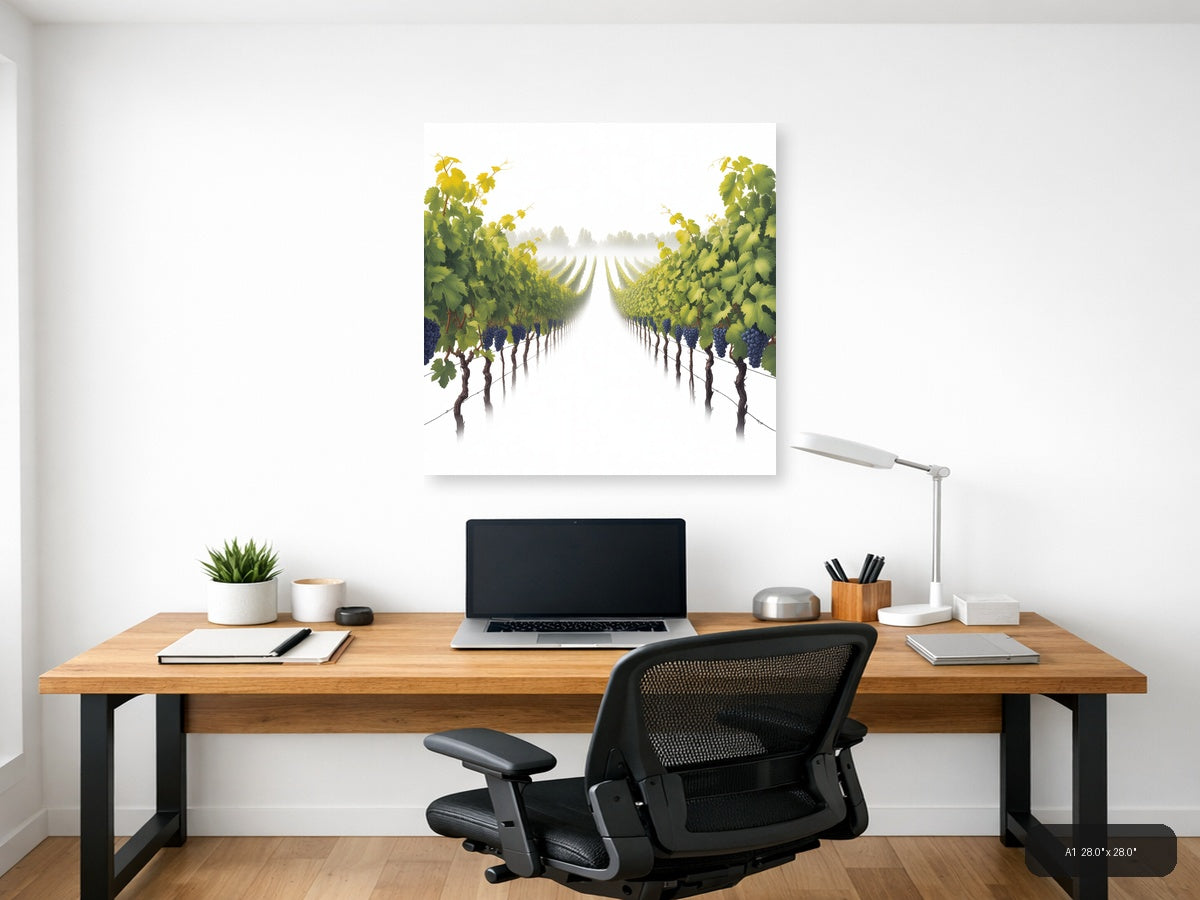 Minimalist Vineyard Path Misty Morning Wall Art — A1 / Office