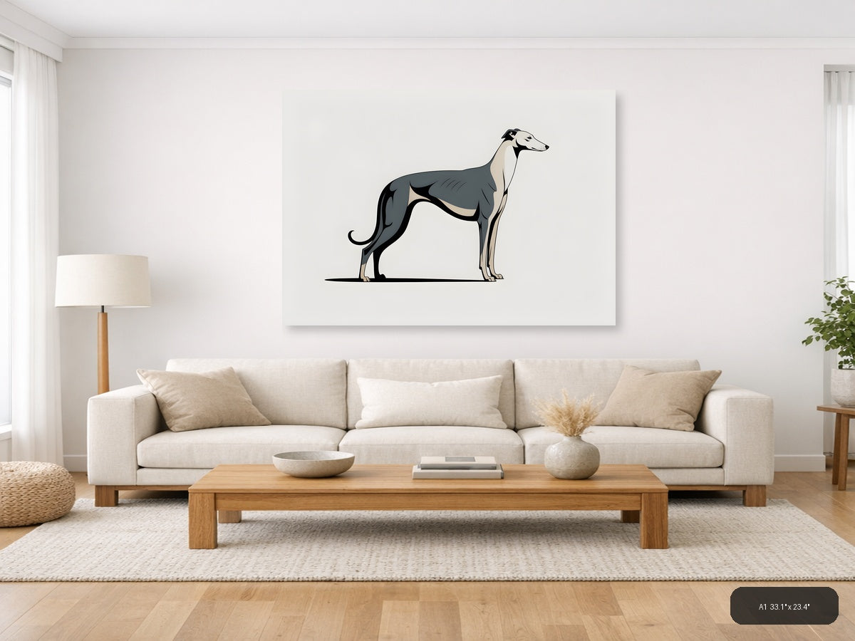 Minimalist Greyhound Dog Profile Landscape Wall Art — A1 / Living Room