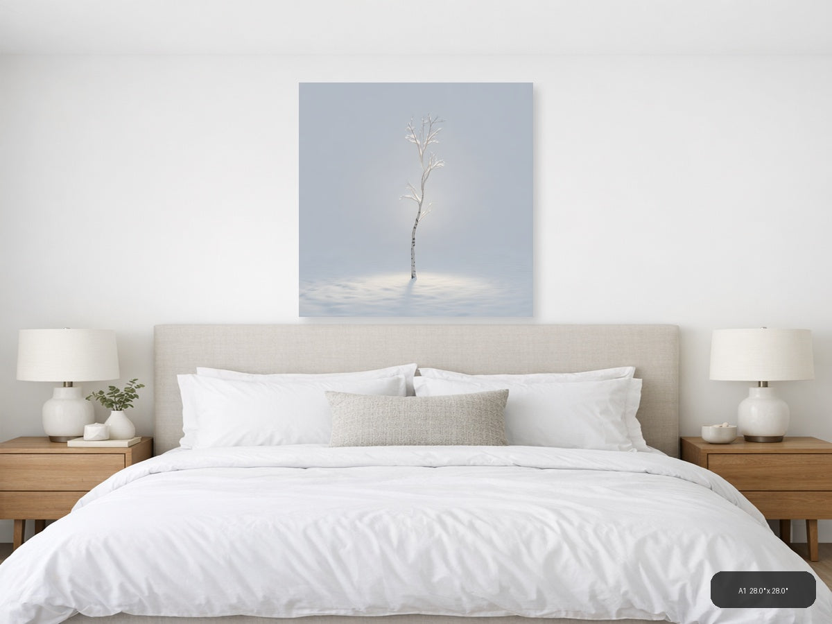 Minimalist Frosted Birch Tree Winter Wall Art — A1 / Bedroom