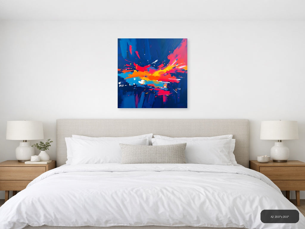Vibrant Abstract Explosion Blue Red Yellow Wall Art — A2 / Bedroom