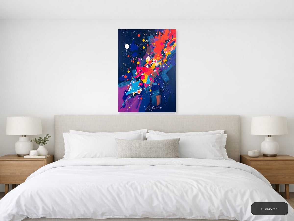 Cosmic Explosion Abstract Colorful Stars Wall Art — A1 / Bedroom