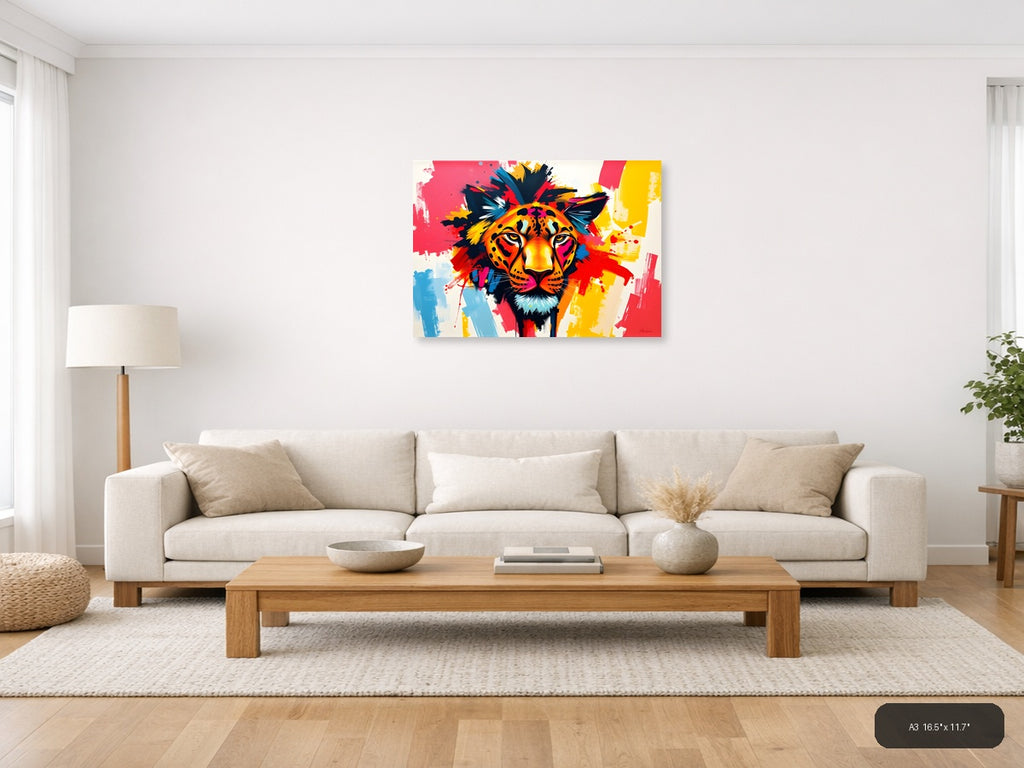 Colorful Abstract Lion Head Splatter Pop Art Wall Art — A3 / Living Room