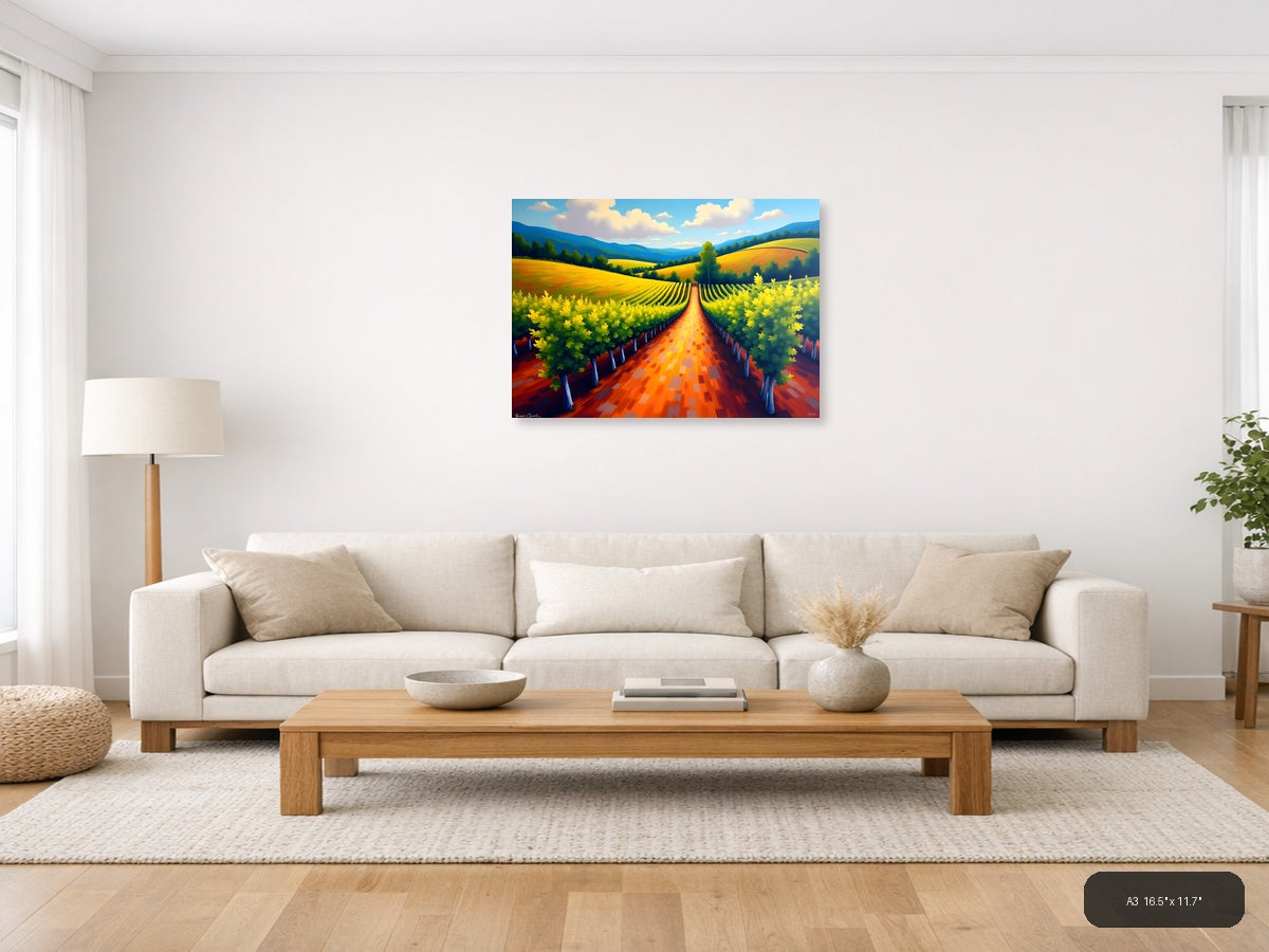 Vibrant Vineyard Landscape Abstract Wall Art — A3 / Living Room